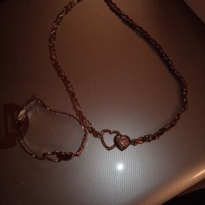 Elegant Gold Heart Necklace and Bracelet Set